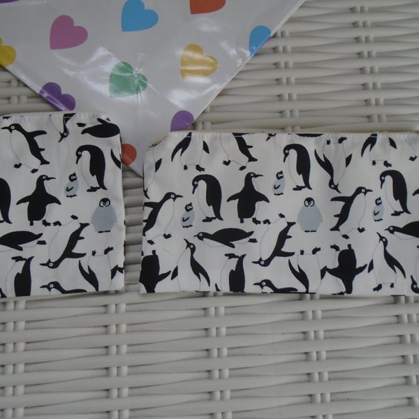 Penguin Gift Set Purse & Small Make Up Bag or Pencil Case.