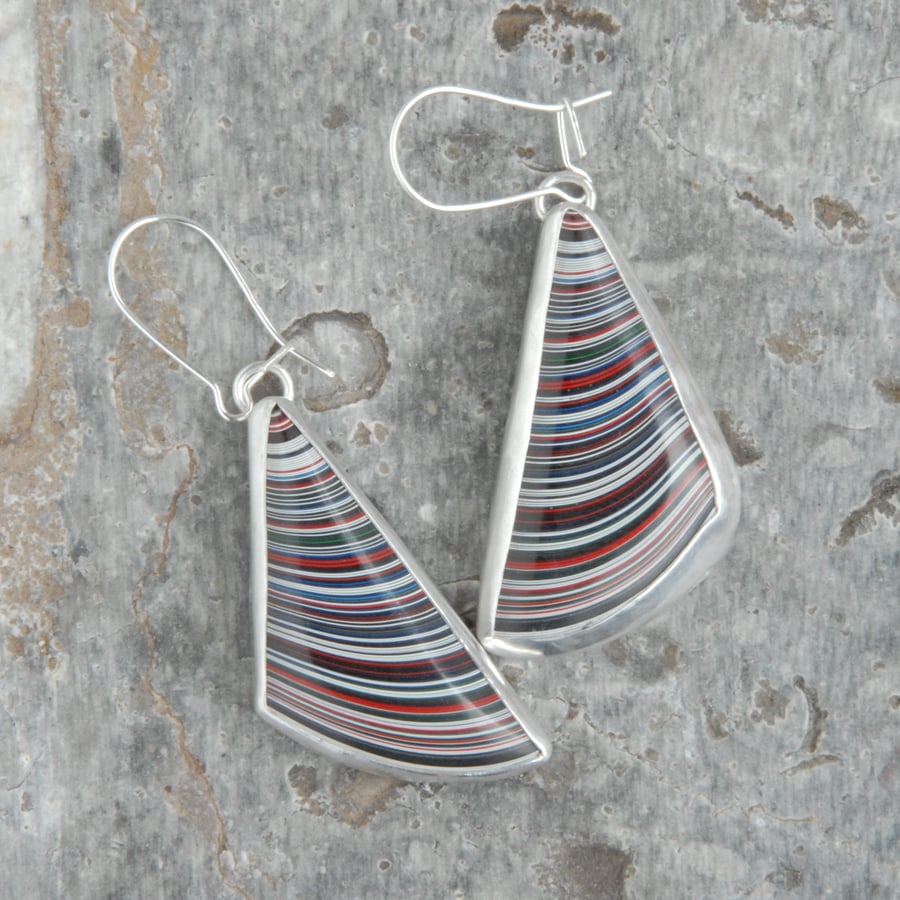 Triangular kenworth fordite and silver earrings