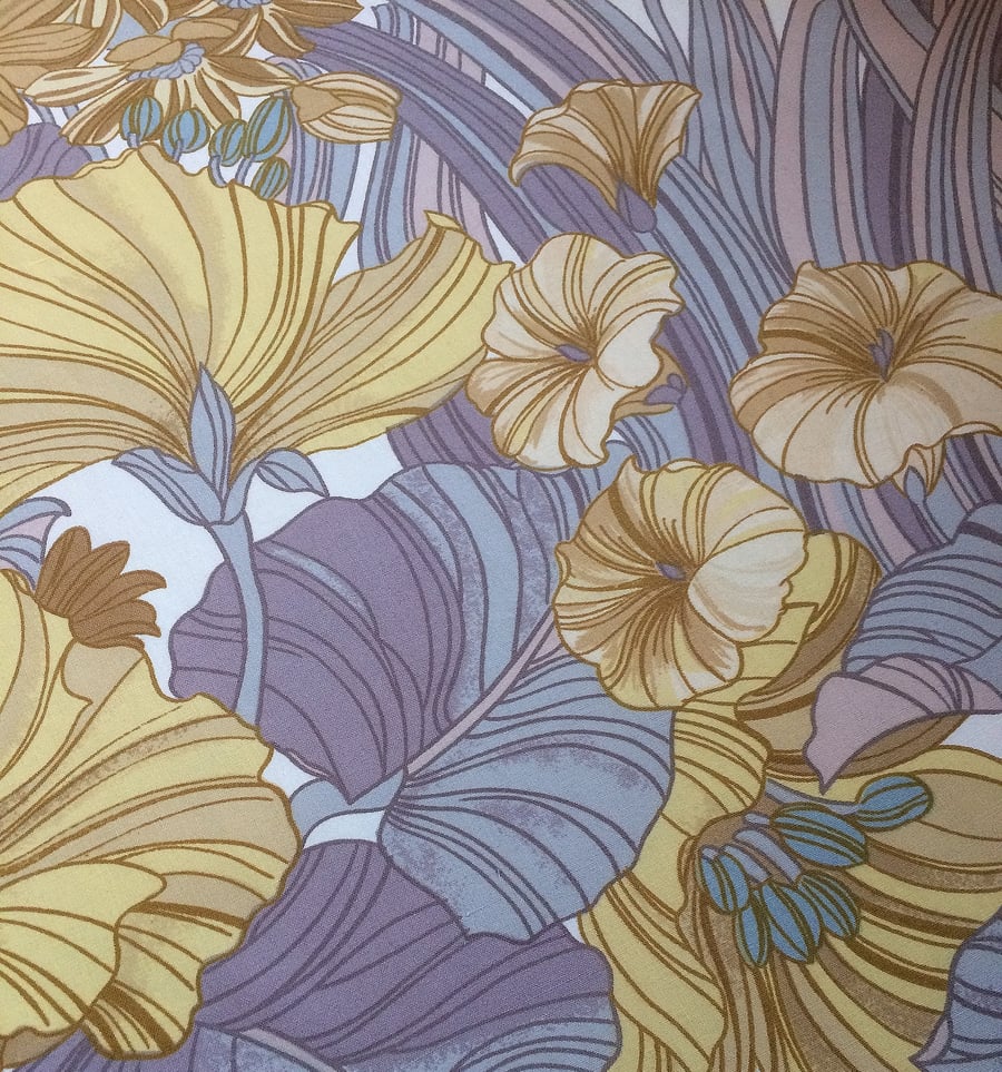 70s 'Corolla' Yellow Blue Grey Mauve Sanderson Vintage Fabric Lampshade option 