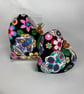 Candy skulls hanging heart set, with loop button and ribbon trim, Handmade - Image 3