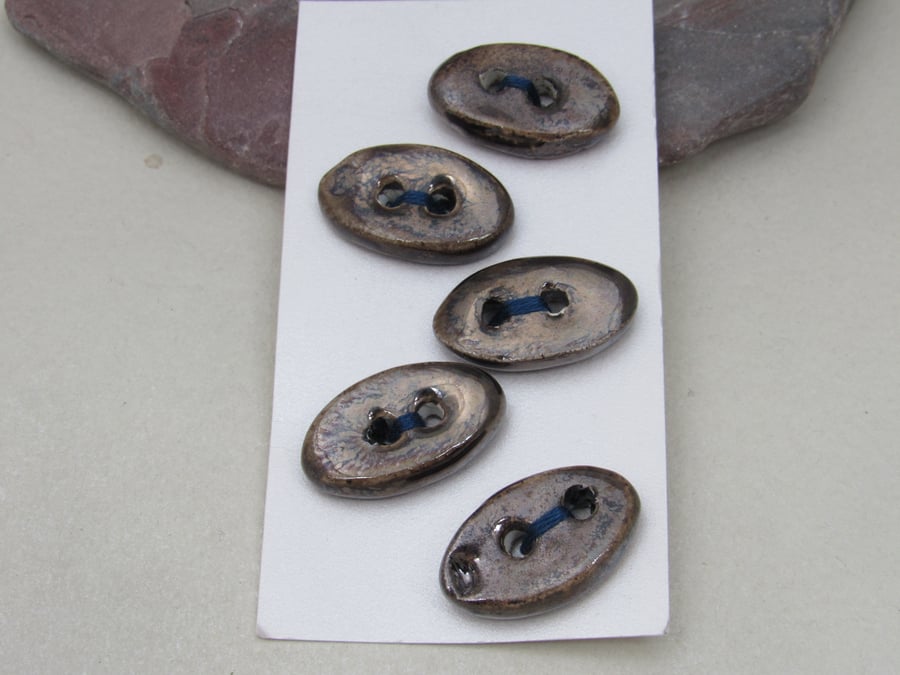 5 Small Oval Bronze Ceramic Buttons