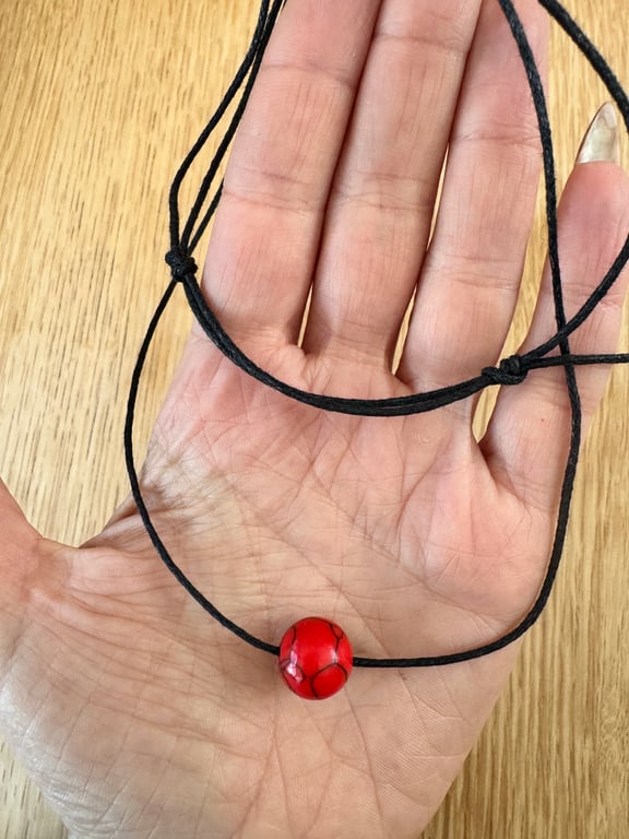 Minimalistic Red Jasper Necklace – Handmade Natural Stone Pendant on Adjustable 