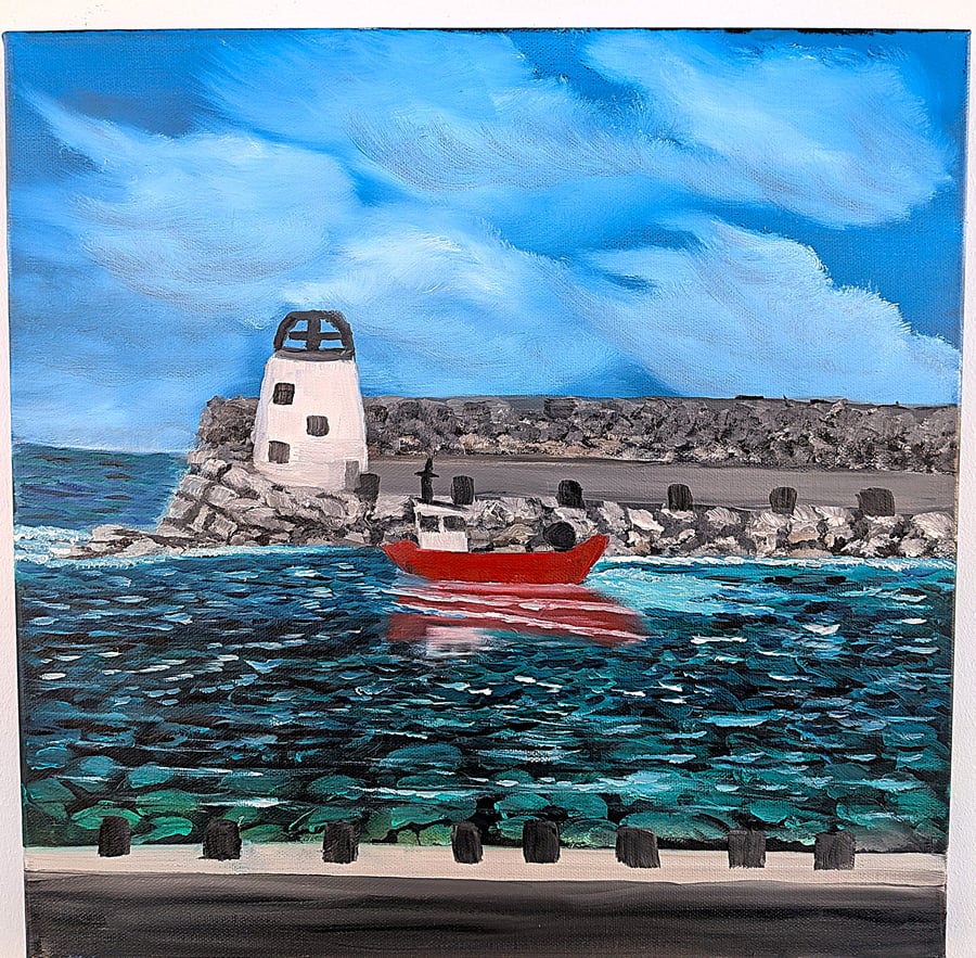 Original Oil Painting, Harbour Wall, Home decor, wall art