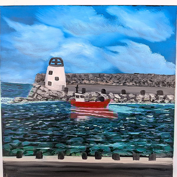 Original Oil Painting, Harbour Wall, Home decor, wall art