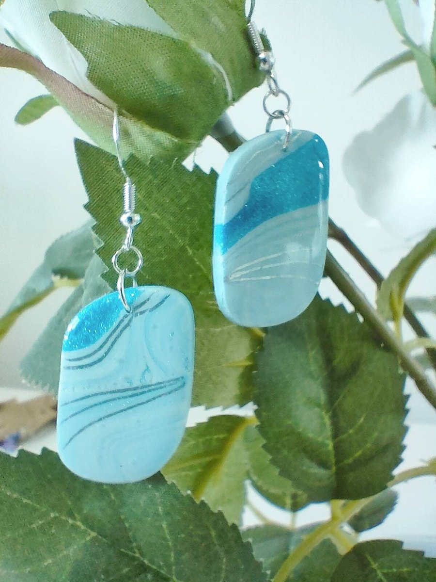 Marbled Blue Polymer Clay Earrings