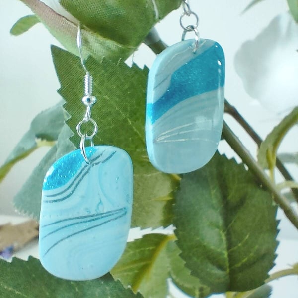 Marbled Blue Polymer Clay Earrings