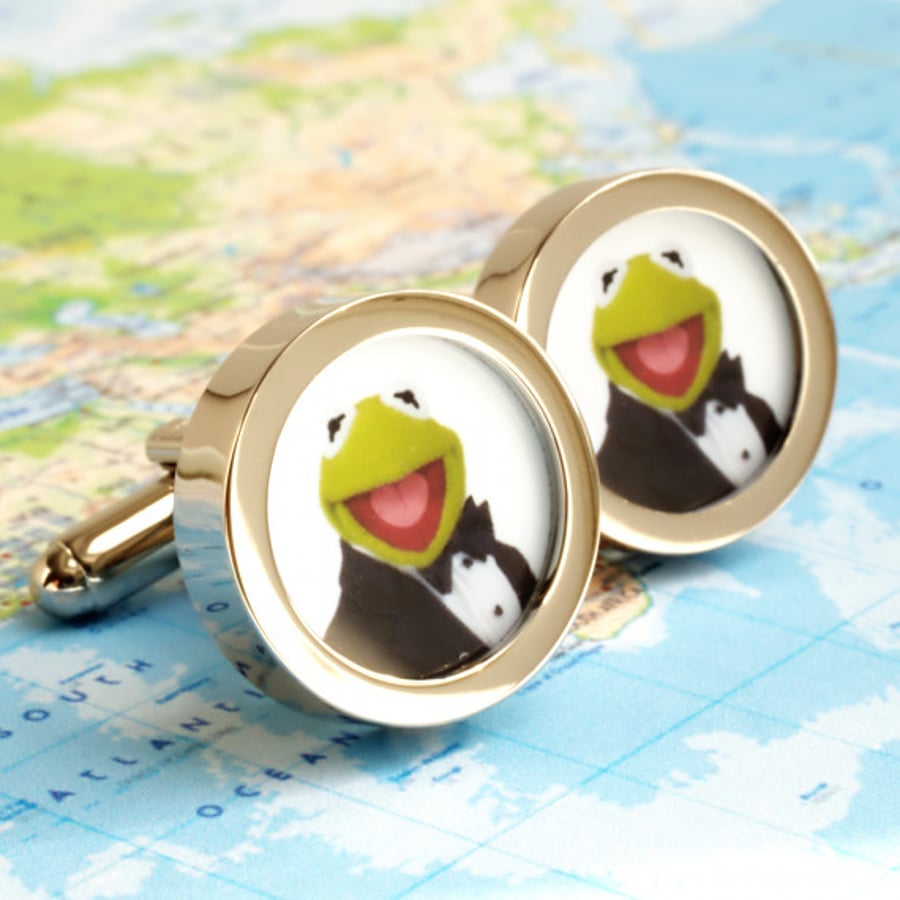 Kermit Cufflinks from the Muppet Show - Kermit as the Spy James Bond