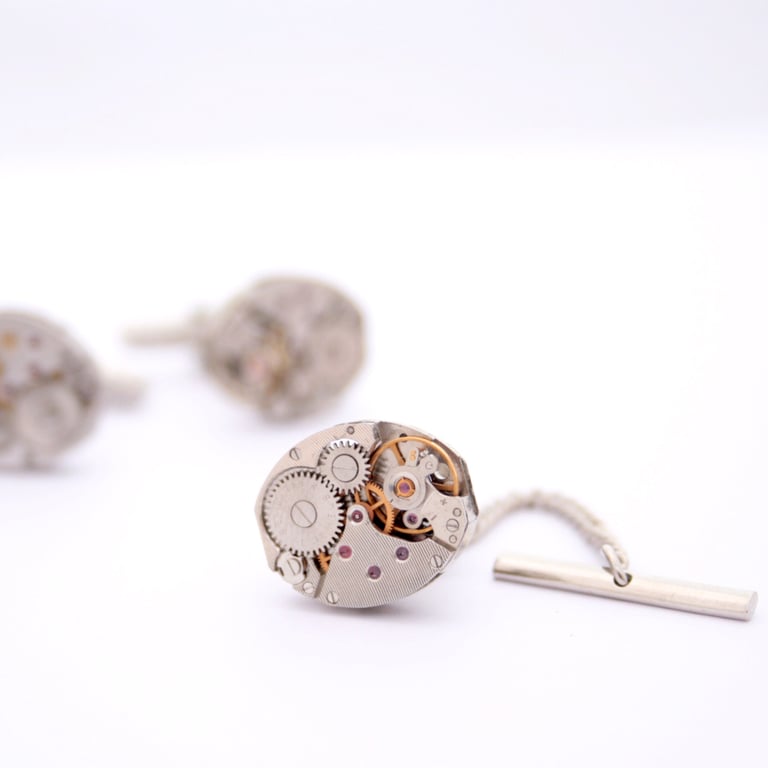 Steampunk Tie Tack with Chain, Anniversary Gift for Husband