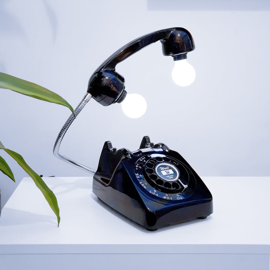 Rare upcycled Retro Vintage 1960s GPO Rotary Phone Lamp Black