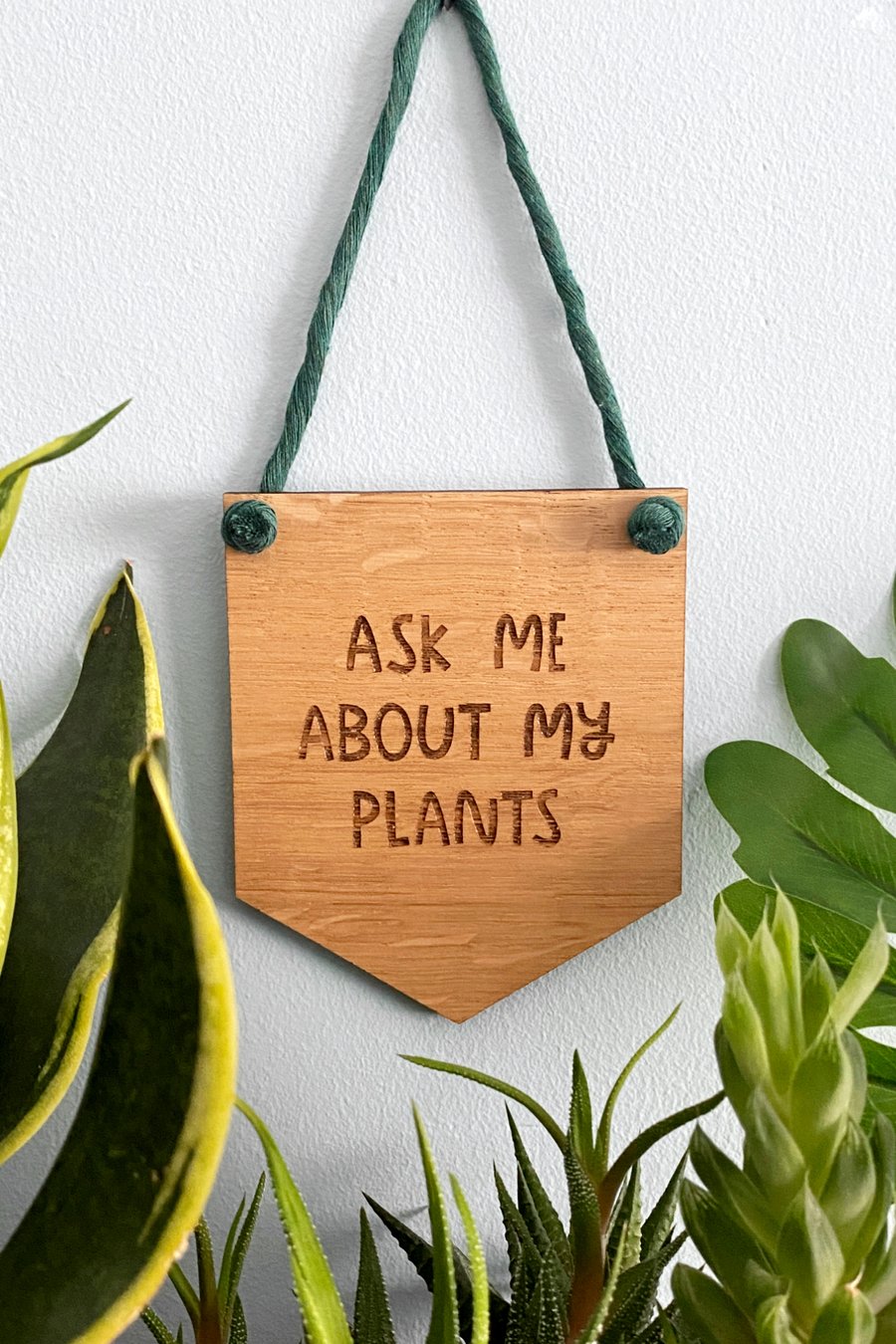 Wooden wall hanging banner oak, cheerful handmade gift for gardener plant lover