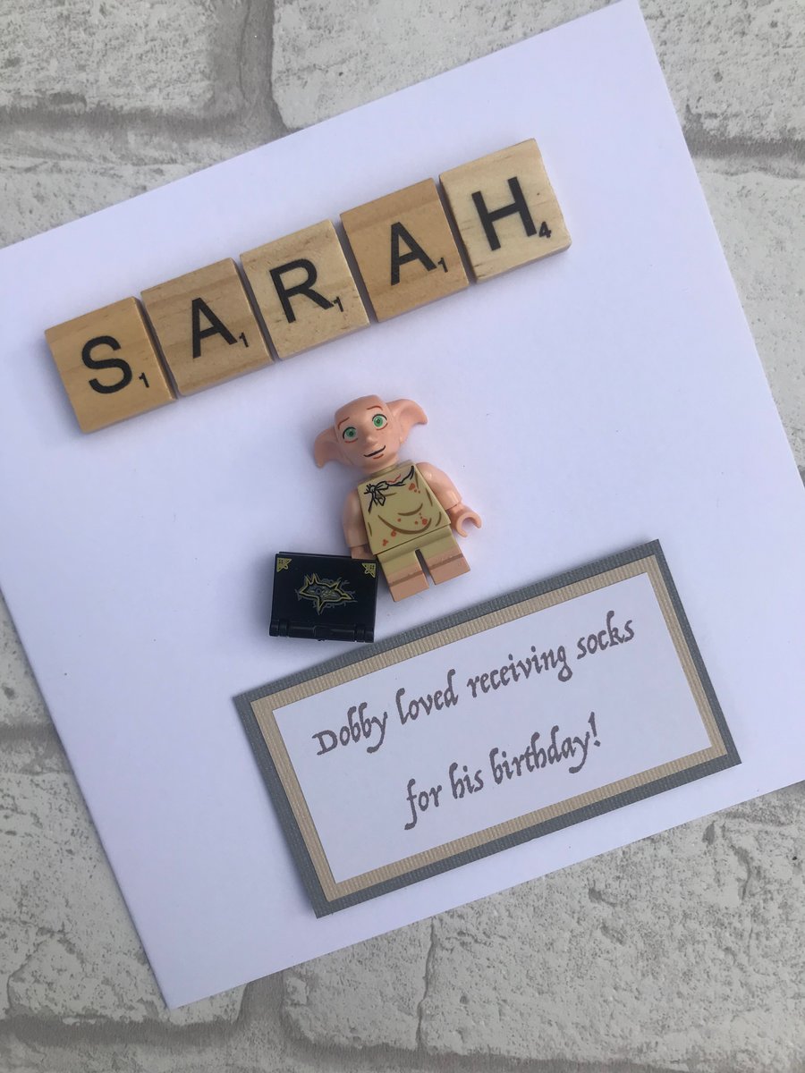 Personalised Dobby House elf Minifigure Card Anniversary Birthday Card