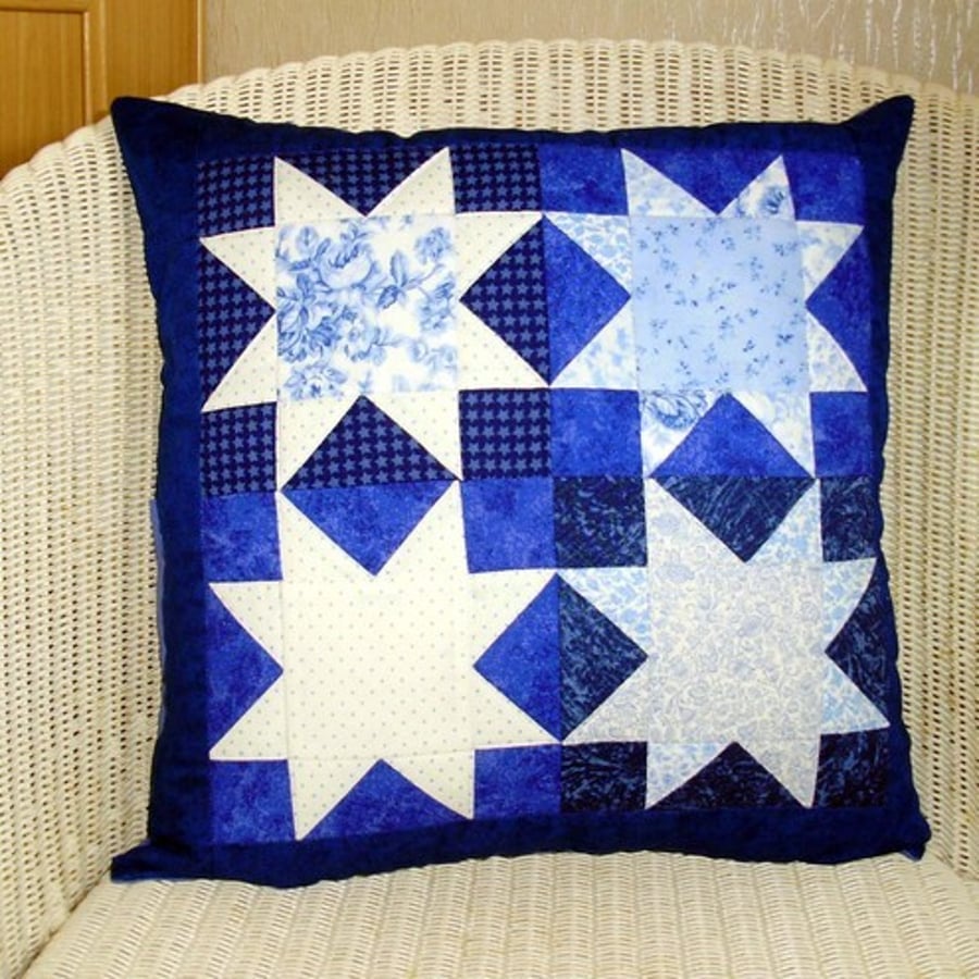 Patchwork cushion - blue stars