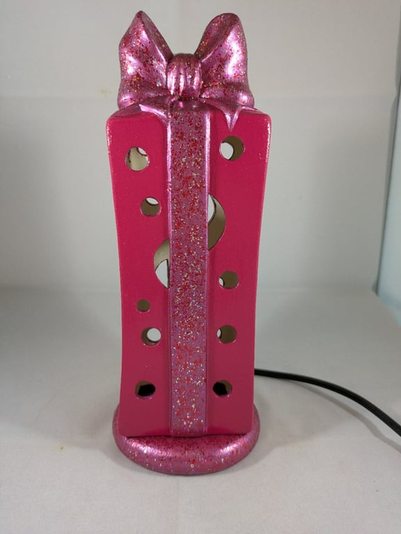 Pink Glittery Ceramic Present Parcel Table Lamp Light Ornament Decoration.