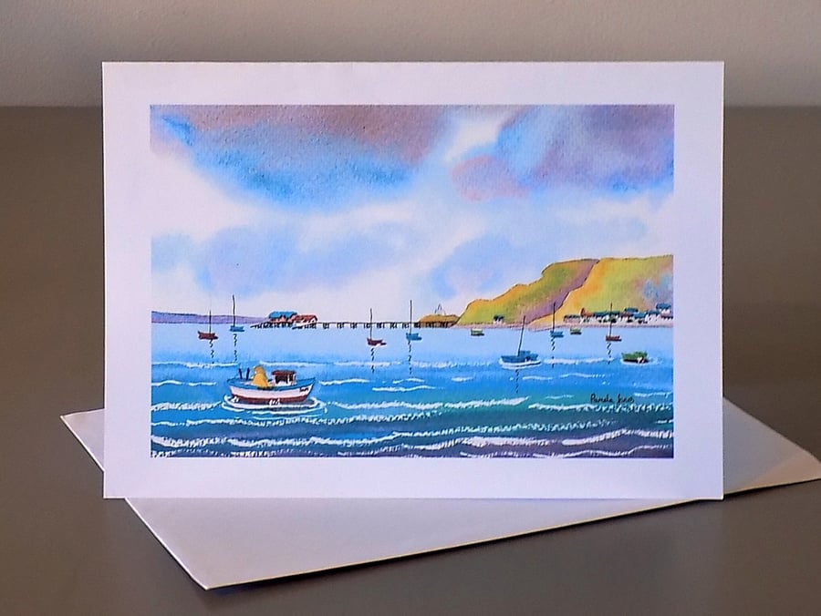 Art Greeting Card, Boats Mumbles Card, Swansea Bay Card,South Wales, Blank  A5