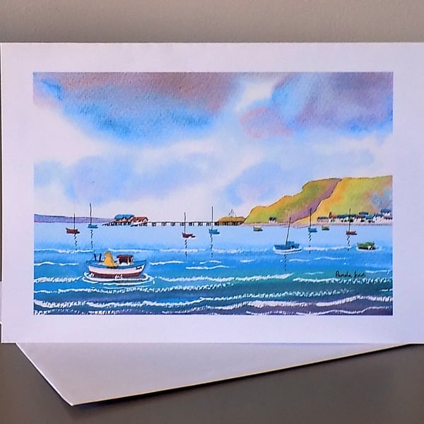 Art Greeting Card, Boats Mumbles Card, Swansea Bay Card,South Wales, Blank  A5