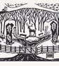 Bradgate Park- Memorial Wood Lino Print- Black and White - Image 1
