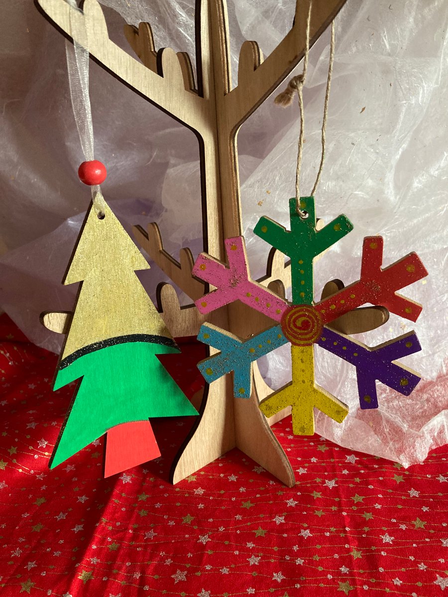 Christmas tree and snowflake tree decorations