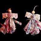 Set of 2 Upcycled Scrap Fabric Angels with “Just For You” Charm – Boho Style Han
