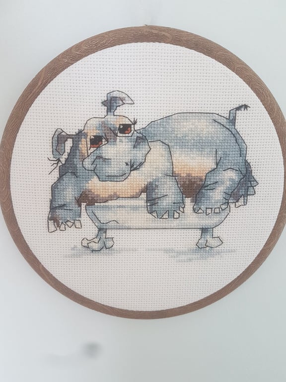 hippo in bath cross stitch