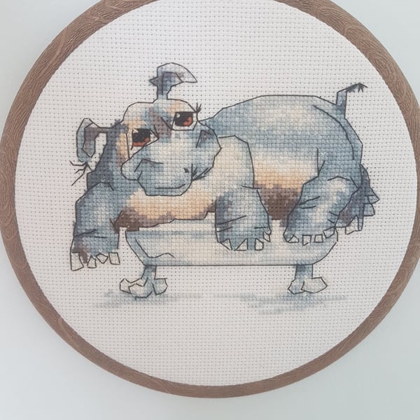 hippo in bath cross stitch