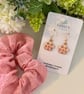 Pink Floral Drop Earrings with Matching Scrunchie Gift Set, Handmade Jewellery 