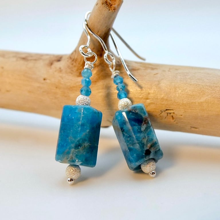 Apatite & Sterling Silver Earrings, Birthday, Anniversary, Mother's Day Gifts