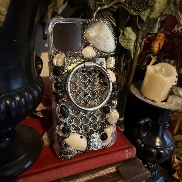 Custom quirky maximalist chainmail gothic mobile phone case
