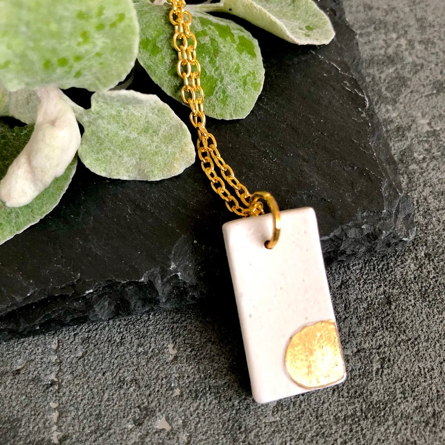 Ceramic pendant necklace - gold dotty number 3