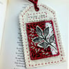 Fabric Gift Tag Bookmark with Printed Leaf Collage and Love Sentiment