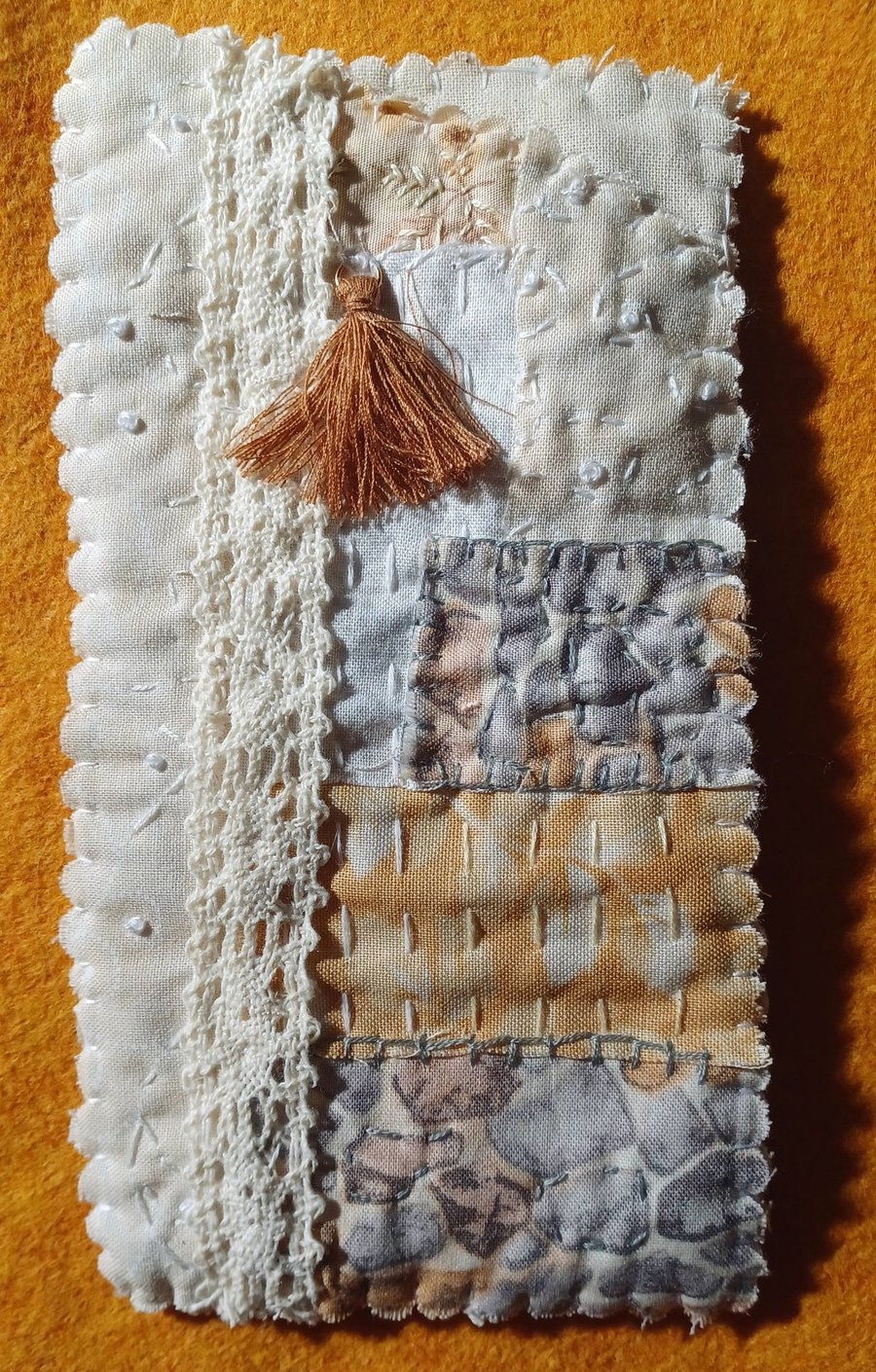 Hand Sewn Slow Stitched Boho Glass Case