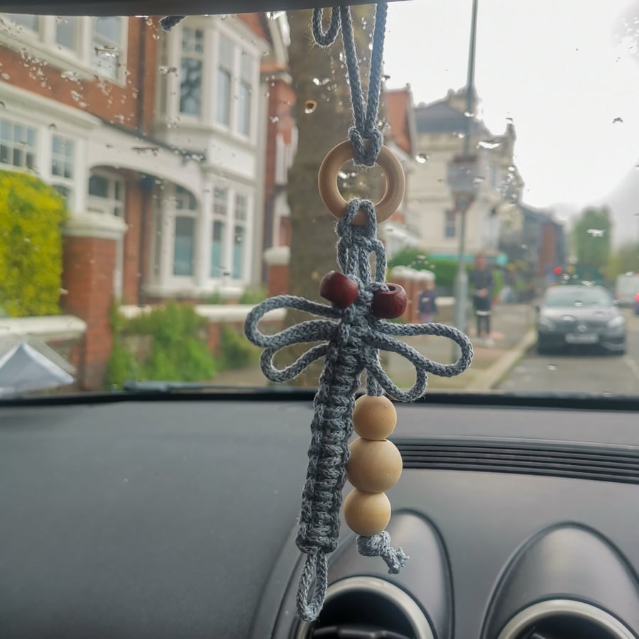 Macrame car diffuser, essential oil air freshener - dragonfly OIL INCLUDED! 