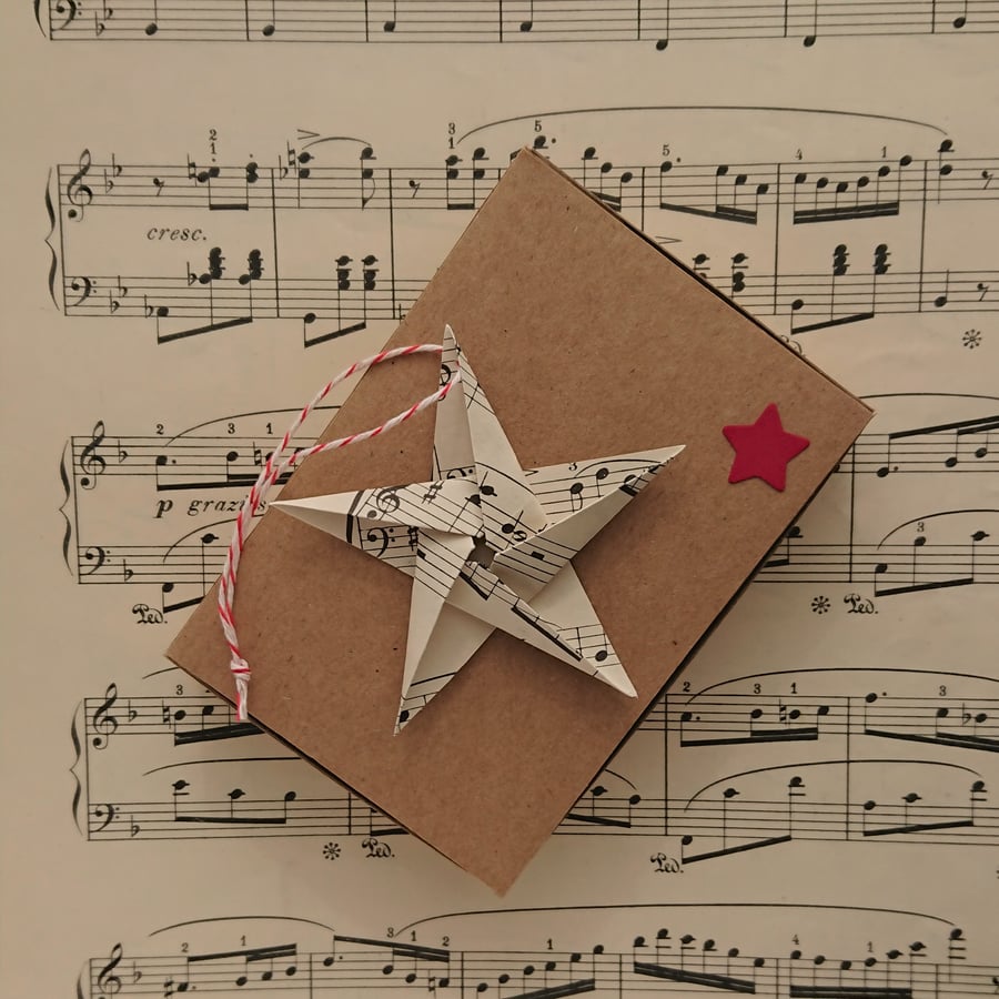 Origami stars handmade from vintage sheet music, set of 5 x 7cm stars in a box 
