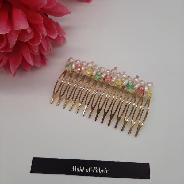 Pearl bead hair comb slide in gold 