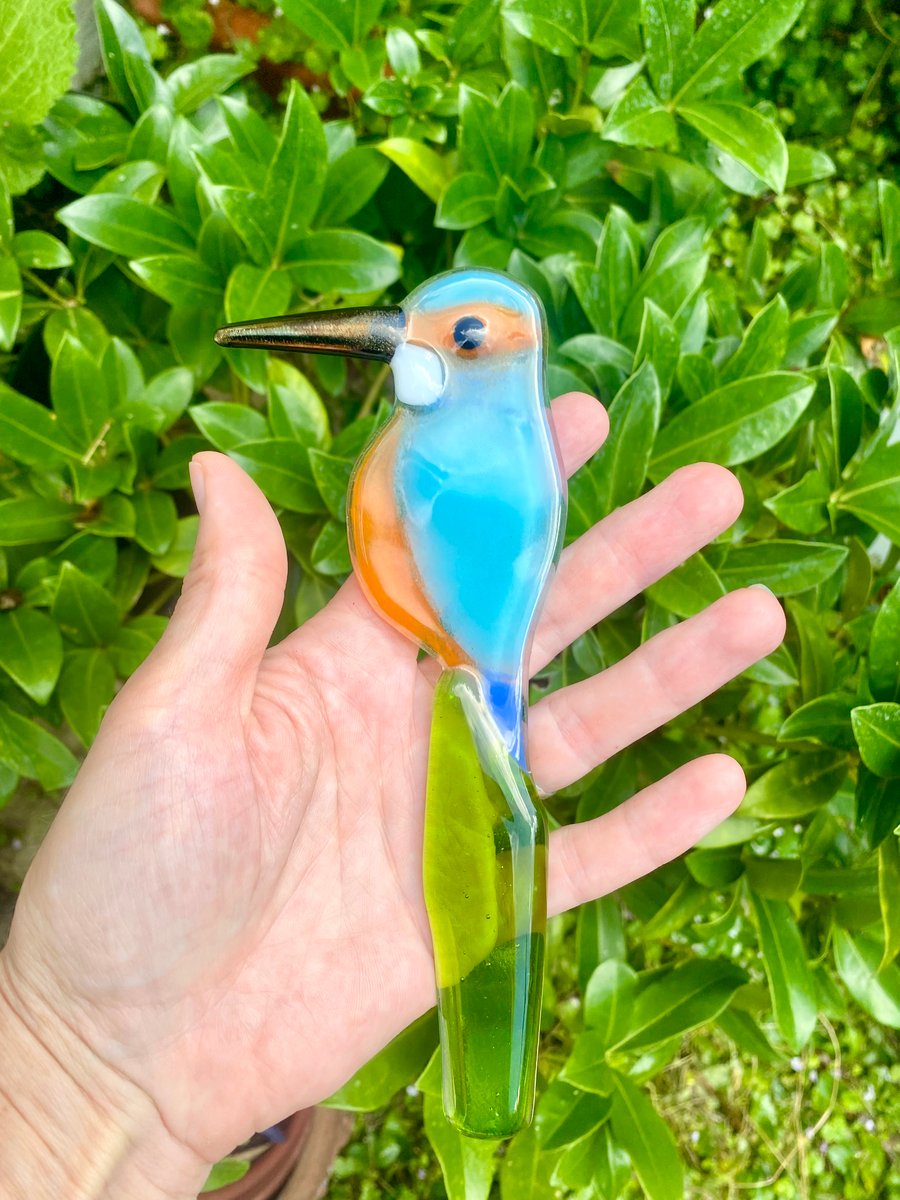 Fused glass kingfisher garden stake plant pot decoration sun catcher 