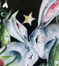 Mounted Print from my Original Resting Hares Rabbits in Moonlight Painting - Image 3