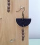 Black Crosshatch Leather Boho Dangle Drop Earrings - Image 3
