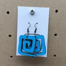 Blue Geometric Wooden Earrings
