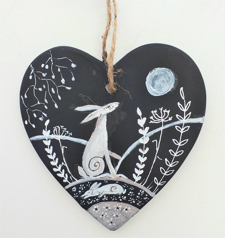 Silvery moonlit hare on ceramic