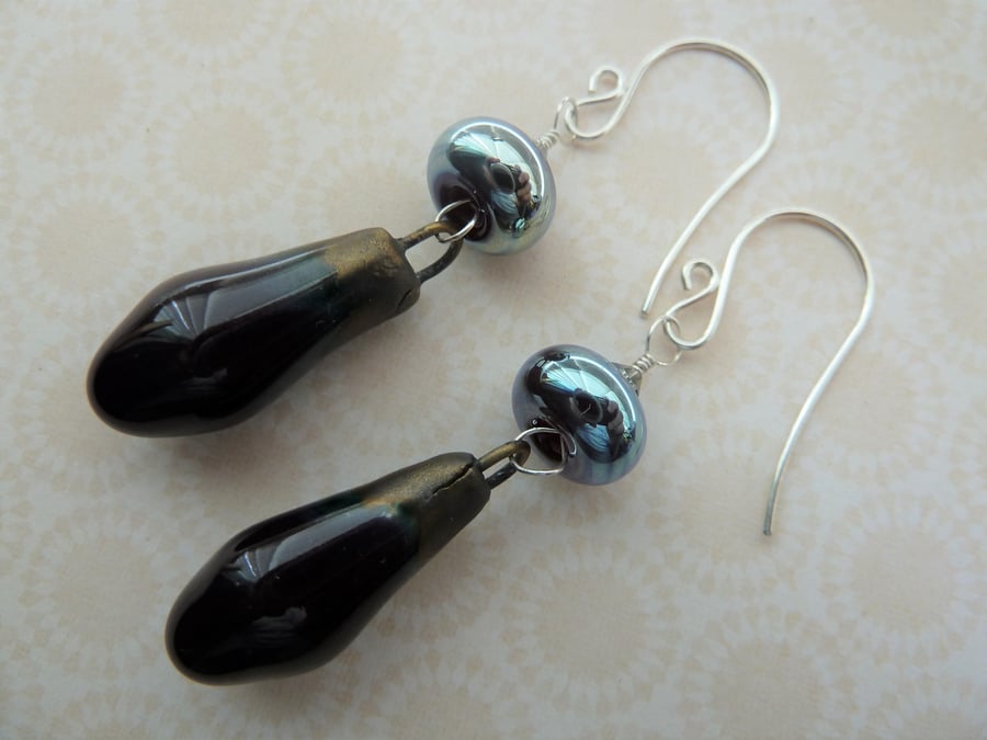 handmade sterling silver, lampwork and ceramic earrings