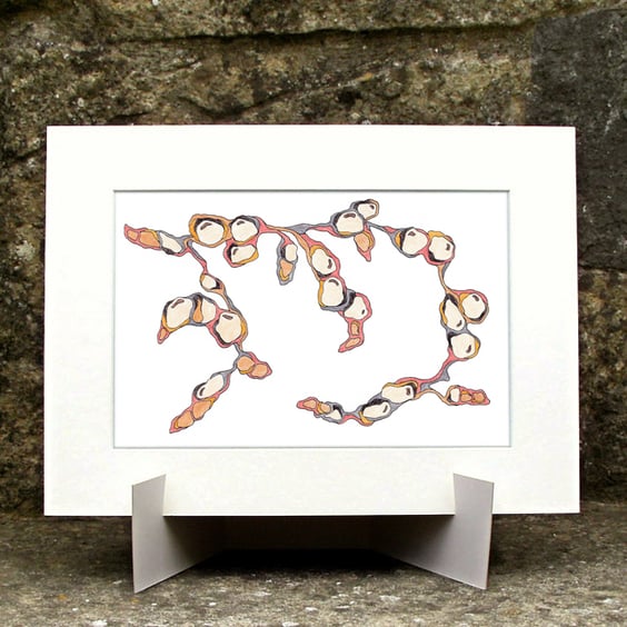 Original Abstract Coloured Pencil Drawing Grey Orange - Lichen Stone No.14