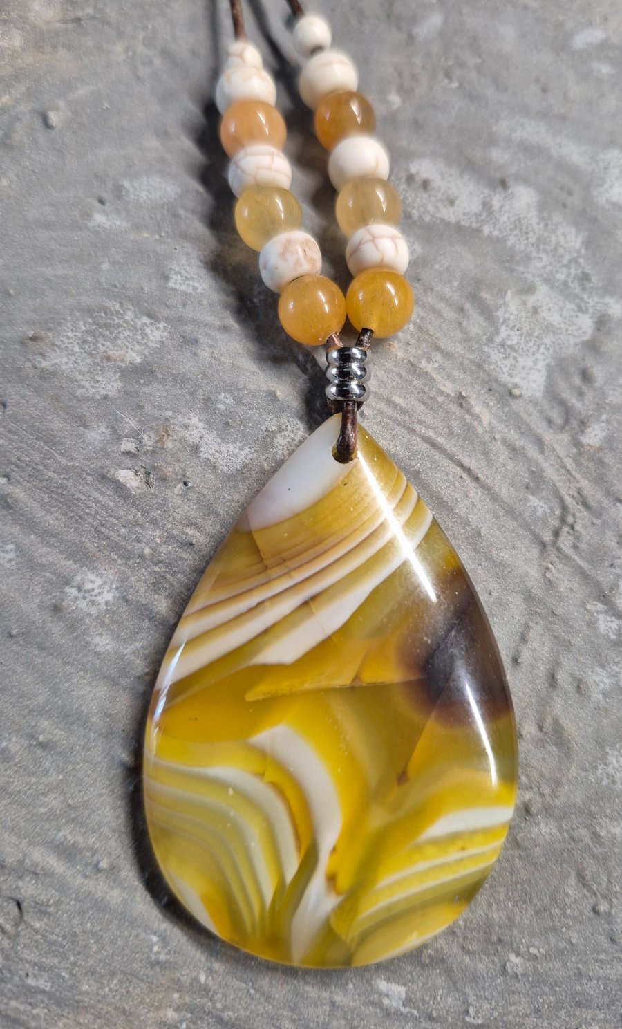 Yellow Red Onyx Druzy Geode Agate Teardrop Pendant