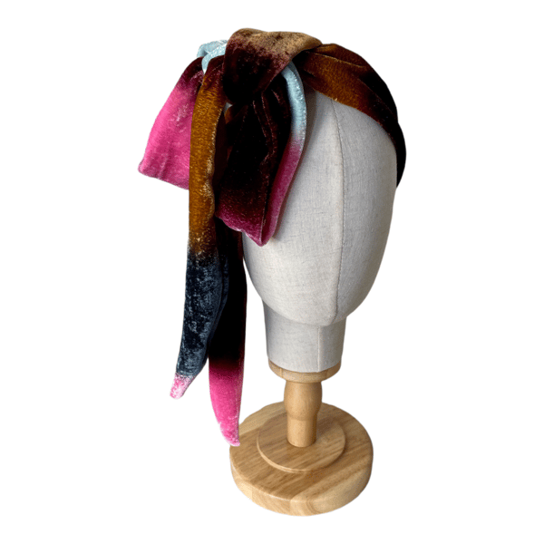 Long, narrow silk velvet scarf.