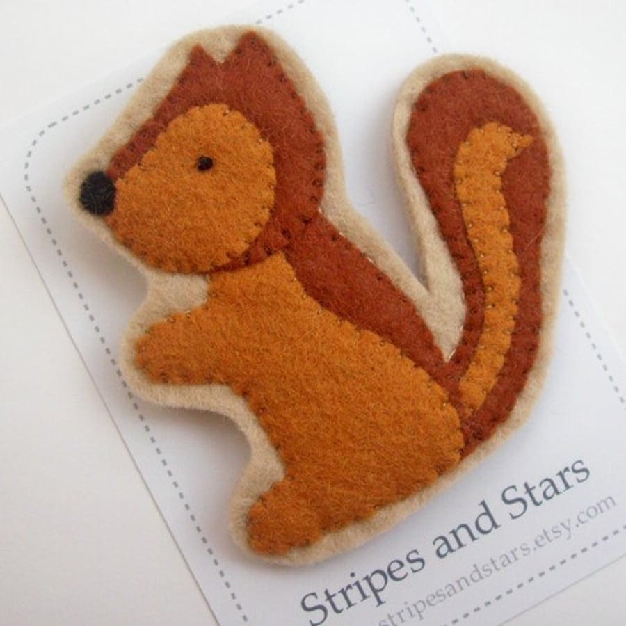 Bushy Tailed Felt Squirrel Brooch