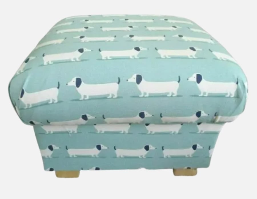 Storage Footstool Fryetts Hound Dogs Duck Egg Fabric Pouffe Sausage Dachshunds