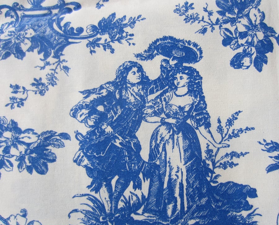 Blue and White Toile De Jouy Fabric Remnant