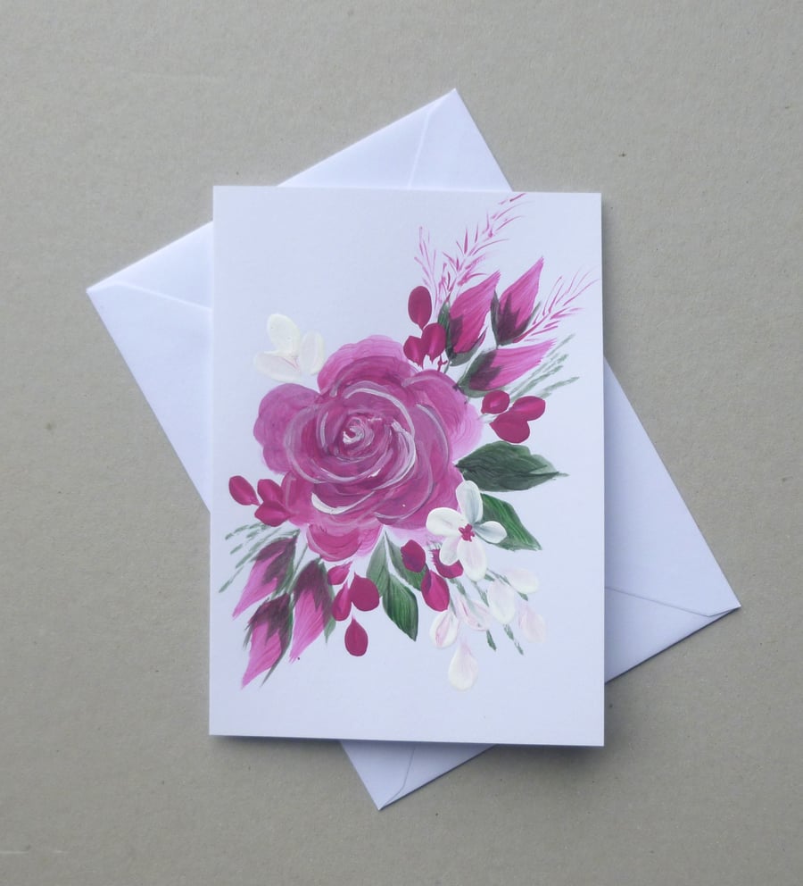 original hand painted floral blank greetings card ( ref FA81 B4 )