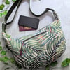 Large Cross Body Dumpling or Sling Bag with Leafy Design and Pink Lining 