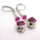 Ceramic Cube and Crystal Earrings