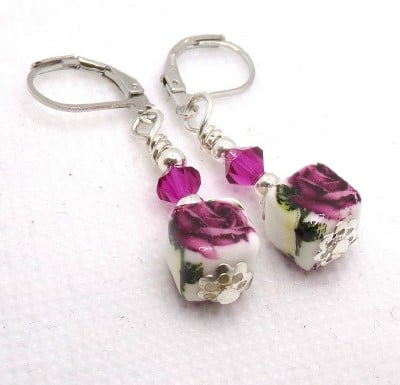 Ceramic Cube and Crystal Earrings