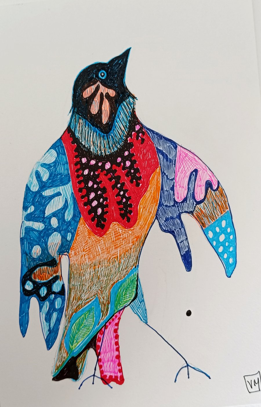 Joyful wings, abstract bird artwork, ink illustration